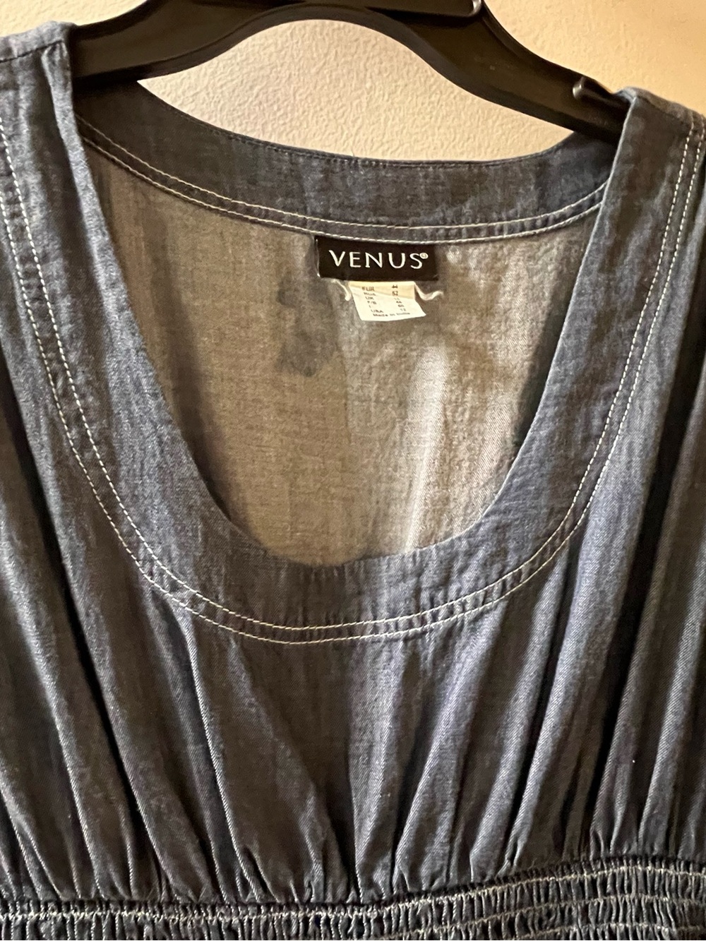 VENUS Slate Gray Denim Look Sleeveless Smocked-Waist Mini Dress - Picture 5 of 12